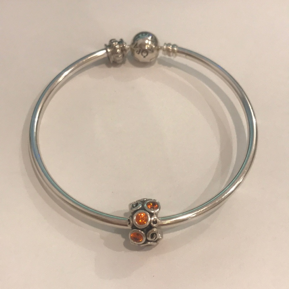 Orange stones and silver Pandora Charm
